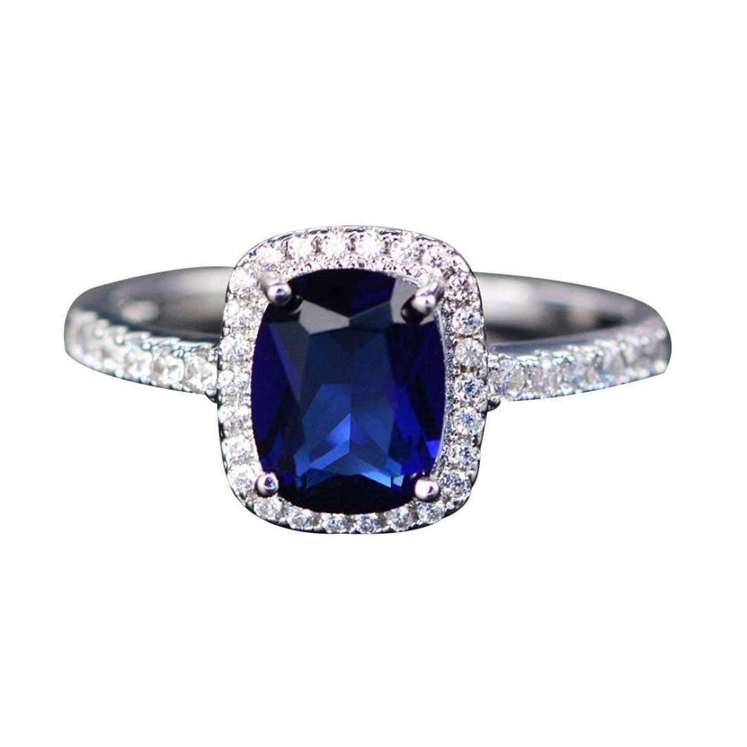 

Стильное квадратное кольцо с инкрустацией из искусственного драгоценного камня и стразами, кольцо для предложения помолвки US 7 синий