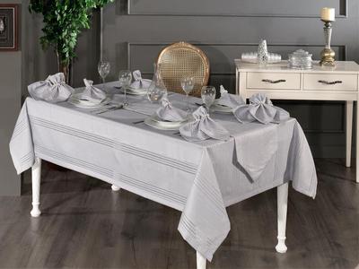 Corver Dinner/Launch Set 26pcs, Tablecloth 160x220, Runner, Napkins, Rings Gray