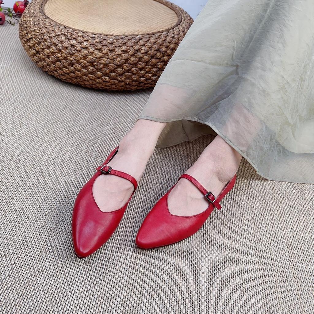 Johnature Vår Høst Retro Spenne Stropp Grunn Myk Uformell spiss Loafers Kvinner Ekte Skinn Flats Sko