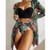 New Sexy Bikini Mesh Three-piece Collection Printing Split Swimsuit Women