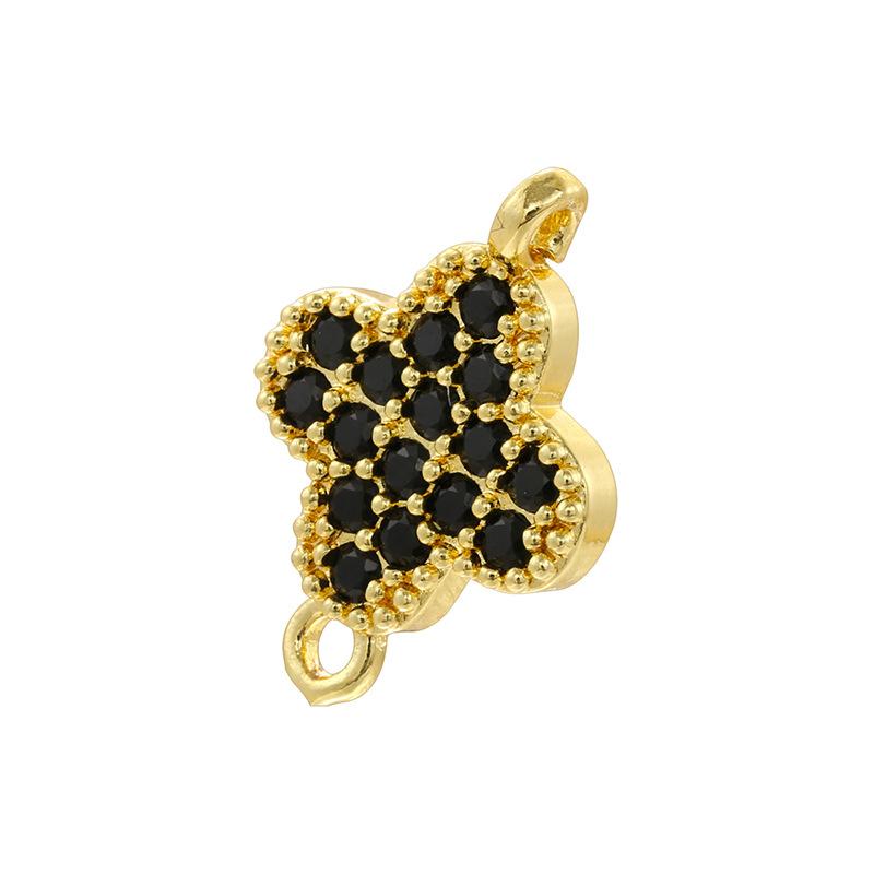 Light Luxury Copper Inlaid With Colored Diamonds Four-Leaf Clover Double Hanging Hole Hand Diy Bracelet Necklace Flower Connection Accessories Vs573