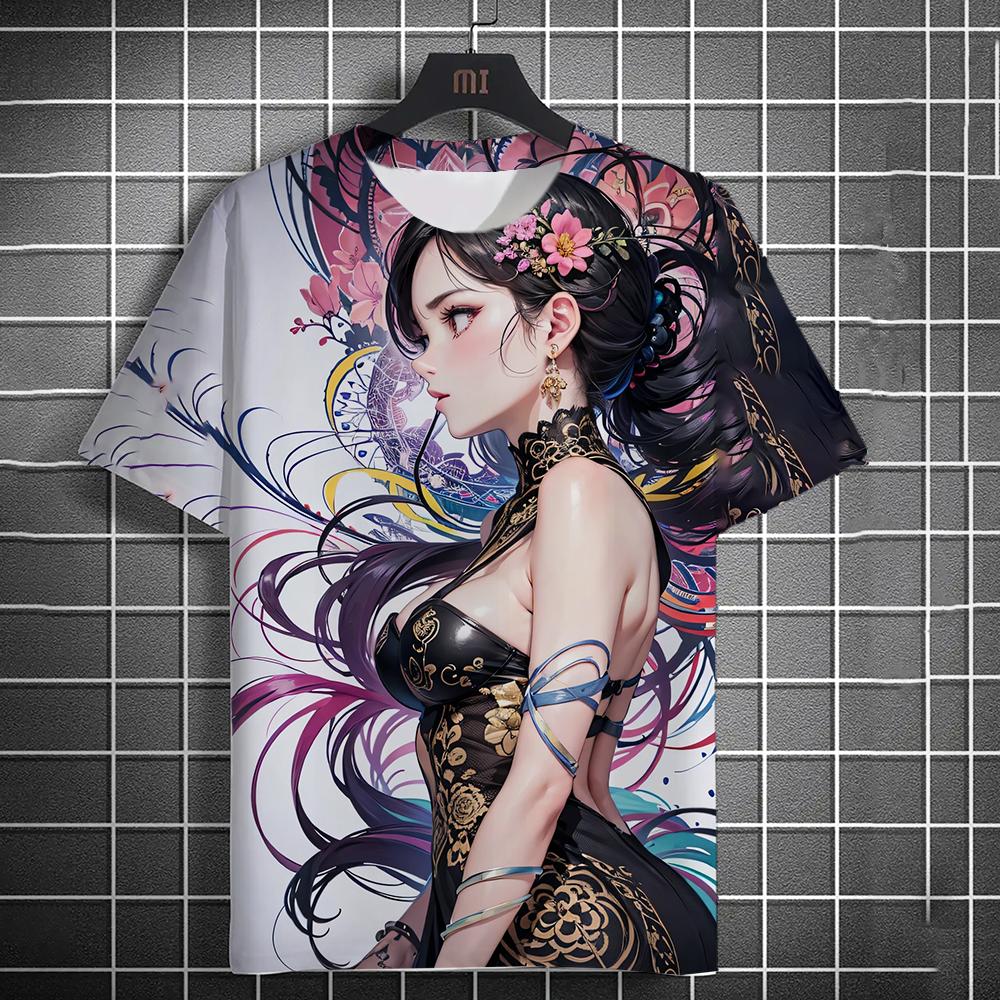 Vintage Girl Pattern Men's T-Shirt Cartoon 3d Printing T-shirt Oversized Tees For Men Bad Girl Harajuku Top Short Sleeve T Shirt