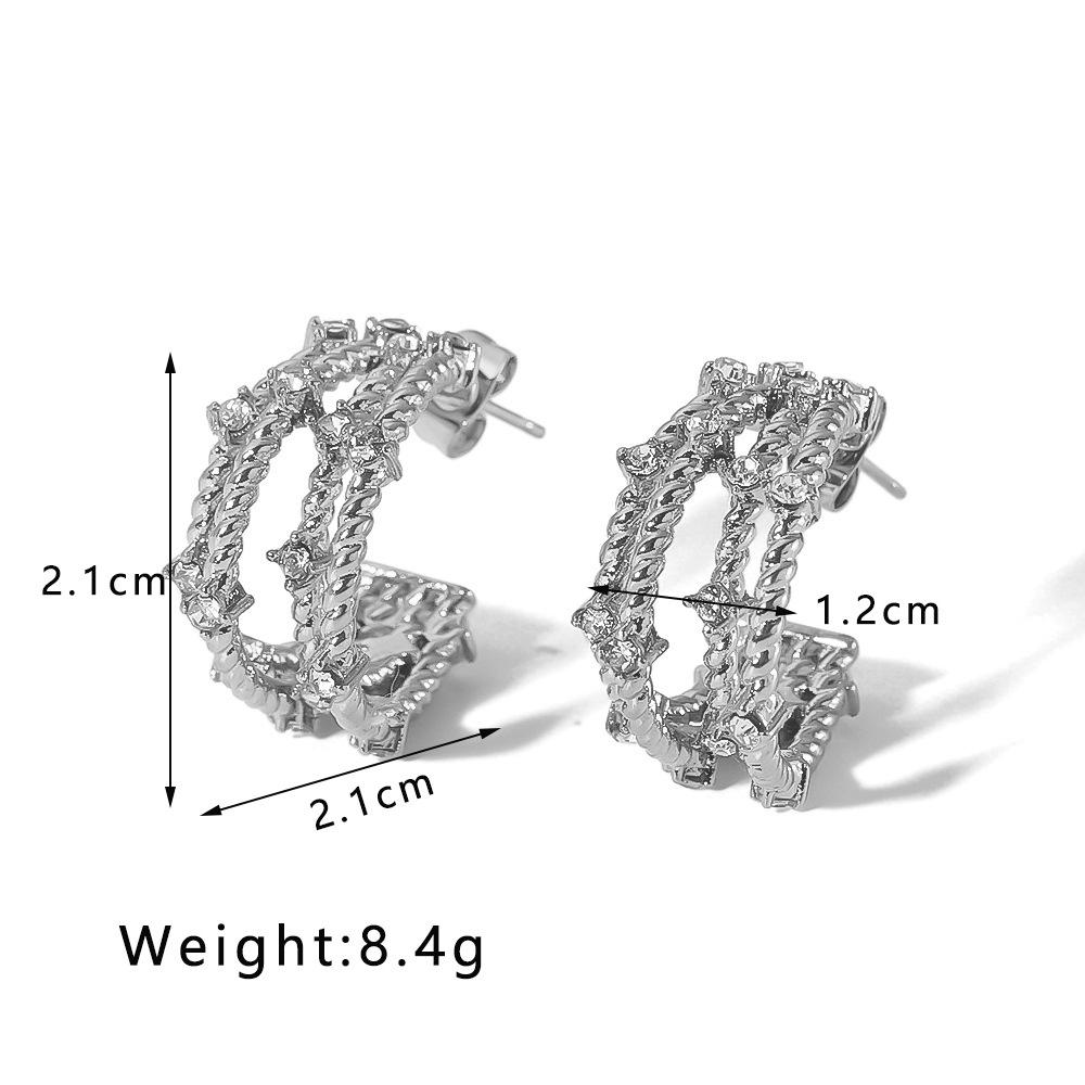 Goldfarbene Creolen für Damen mit eingelegten Zirkonia, besetzt, Stecker, Sommer