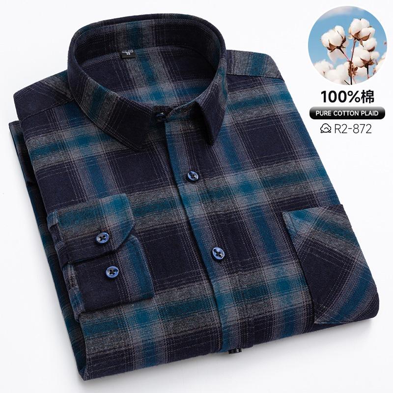 Spring, Autumn and Winter Flannel Shirt Long Sleeve Cotton Fashion Plaid Casual Soft Standard Fit Men's Shirt 5XL 6XL