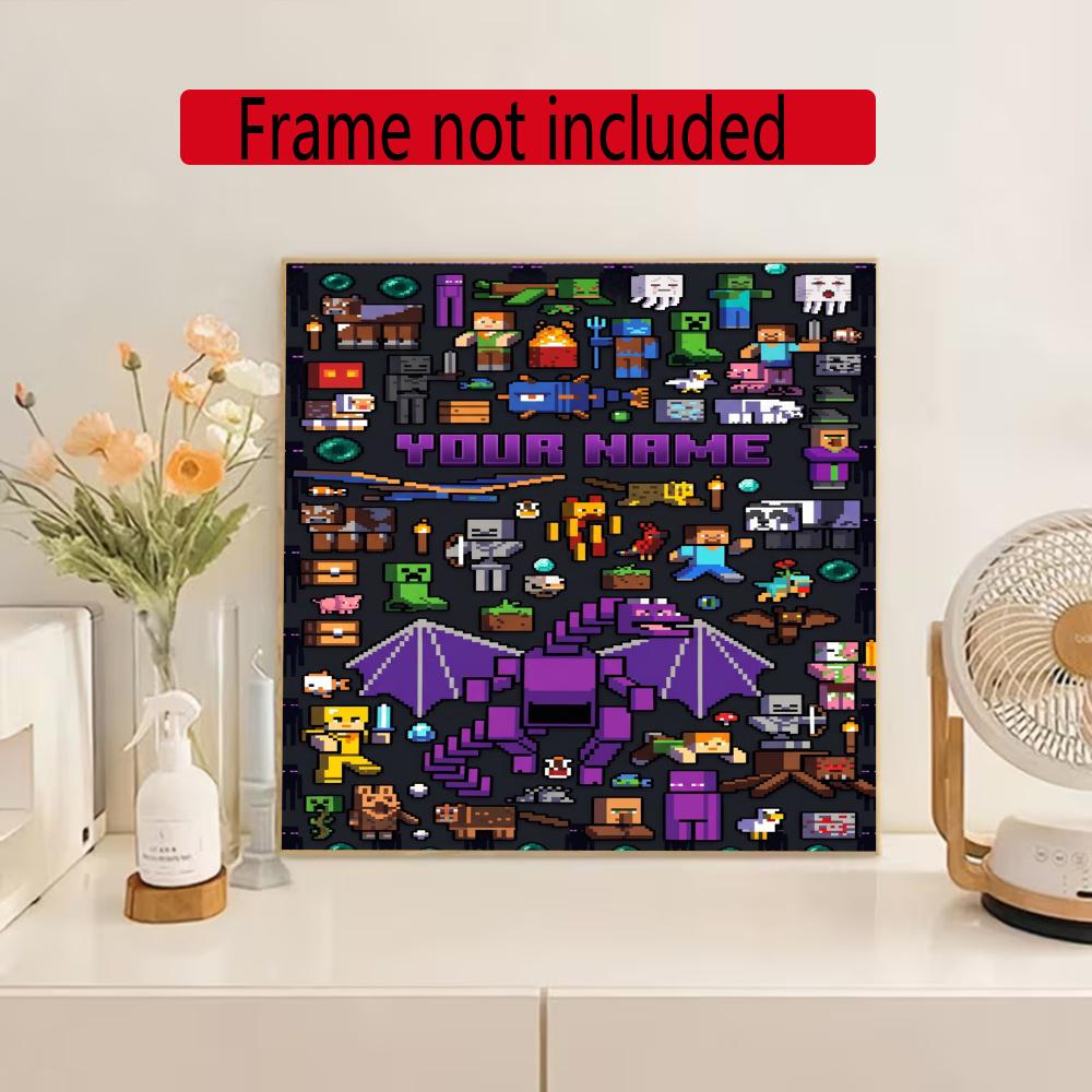 Minecraft Personalized Name Diamond Paintings Mosaic Wall Round Diamond Art Painting Kits Embroidery Crystal Accessories Frameless