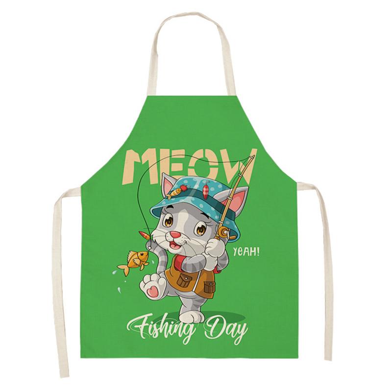 Cooking Home Kitchen Apron Cartoon Cat Print Sleeveless Color Apron Men Women Baking