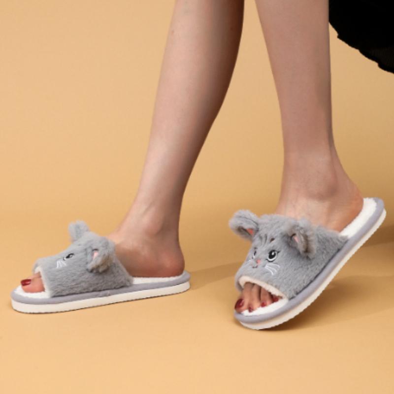 Women's Cute Cat Open-Toe Slippers Home Comfortable and Casual Slipper for Autumn and Winter