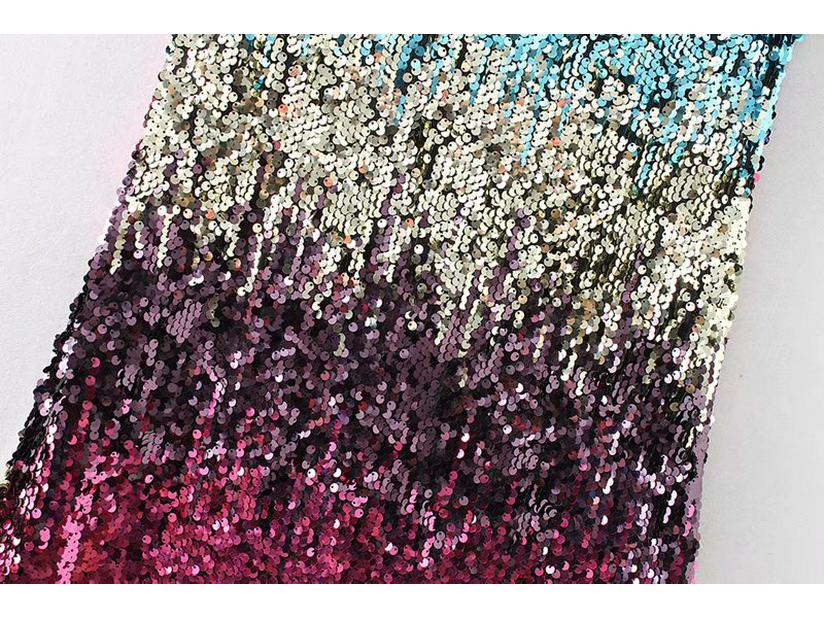 2025 Summer Sleeveless Sequin V-neck Mini Dress for Women - Sexy European & American Style with Spaghetti Straps