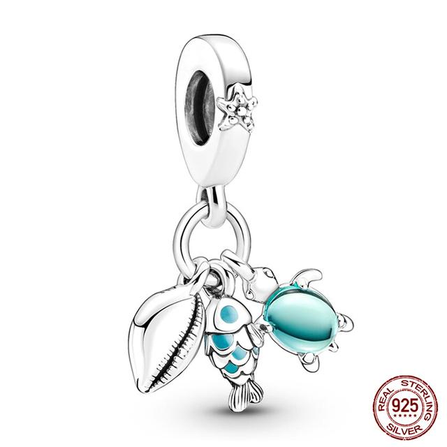 

100% настоящее серебро 925 пробы, серия Ocean, краб, черепаха, русалка, подвески, бусины, подходят для оригинальных модных браслетов, ювелирные изделия, подарки