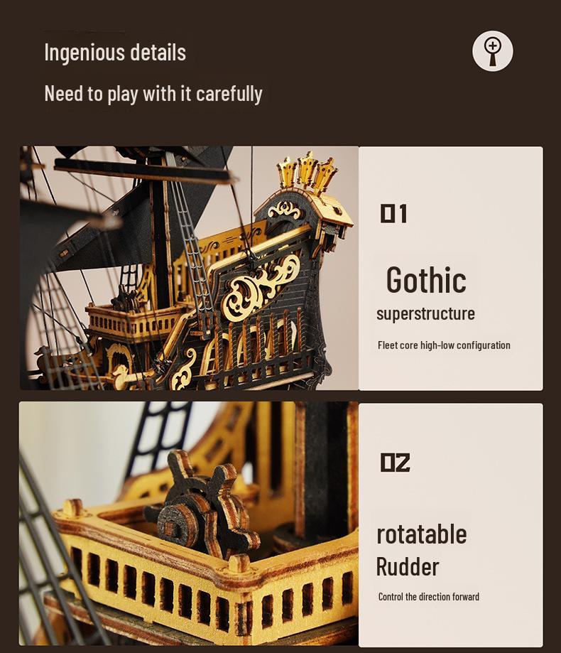 Ruoke Seahorse Sailing 3D Wooden Jigsaw Model - Creative Ornament