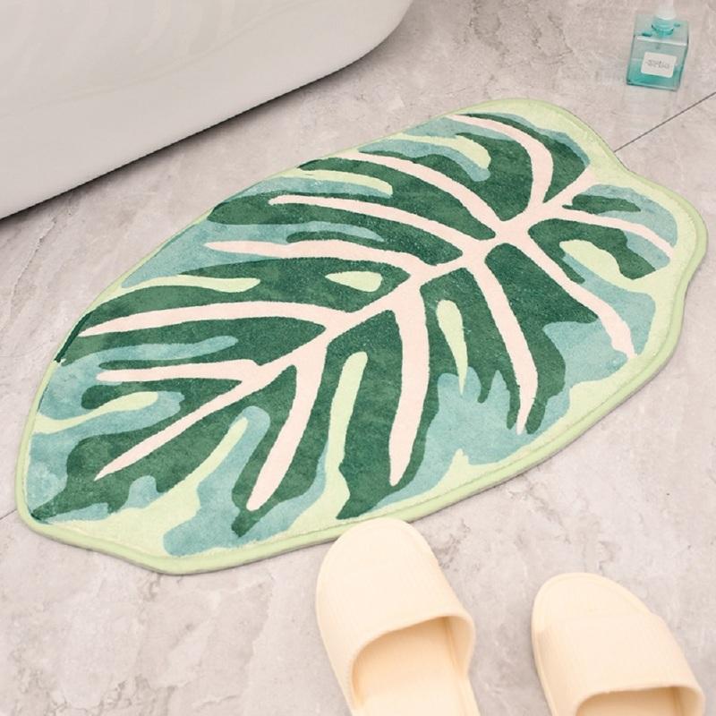 

Leaf Shape Floor Mat Bathroom Rug Mat Household Decor Water-absorbent Non-slip Foot Mat 45x75cm
