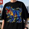 Blue Dinosaur PNG, Roaring T-Rex Blue Yellow Paint Splatter Graphic, Boys Dino Sublimation Design, DTF Digital Download