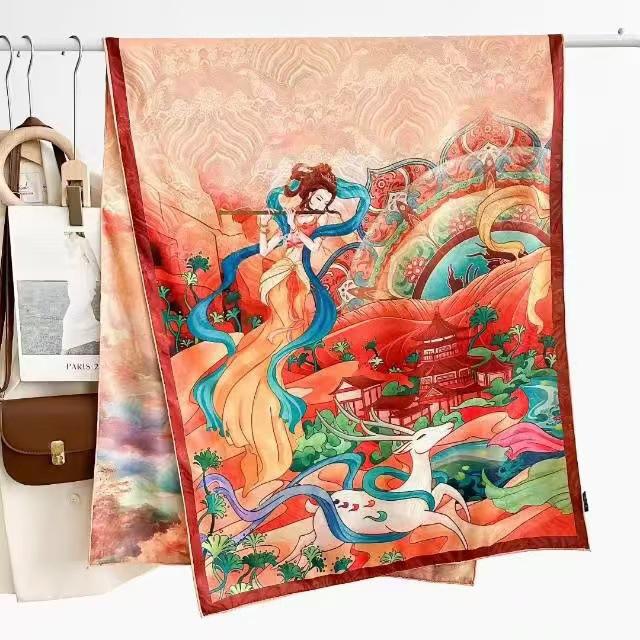 Xiangyun Dunhuang Feitian Flower Dill Cut Flower Thin Popular National Style Jacquard High-End Versatile Silk Scarf 180X70 Shawl
