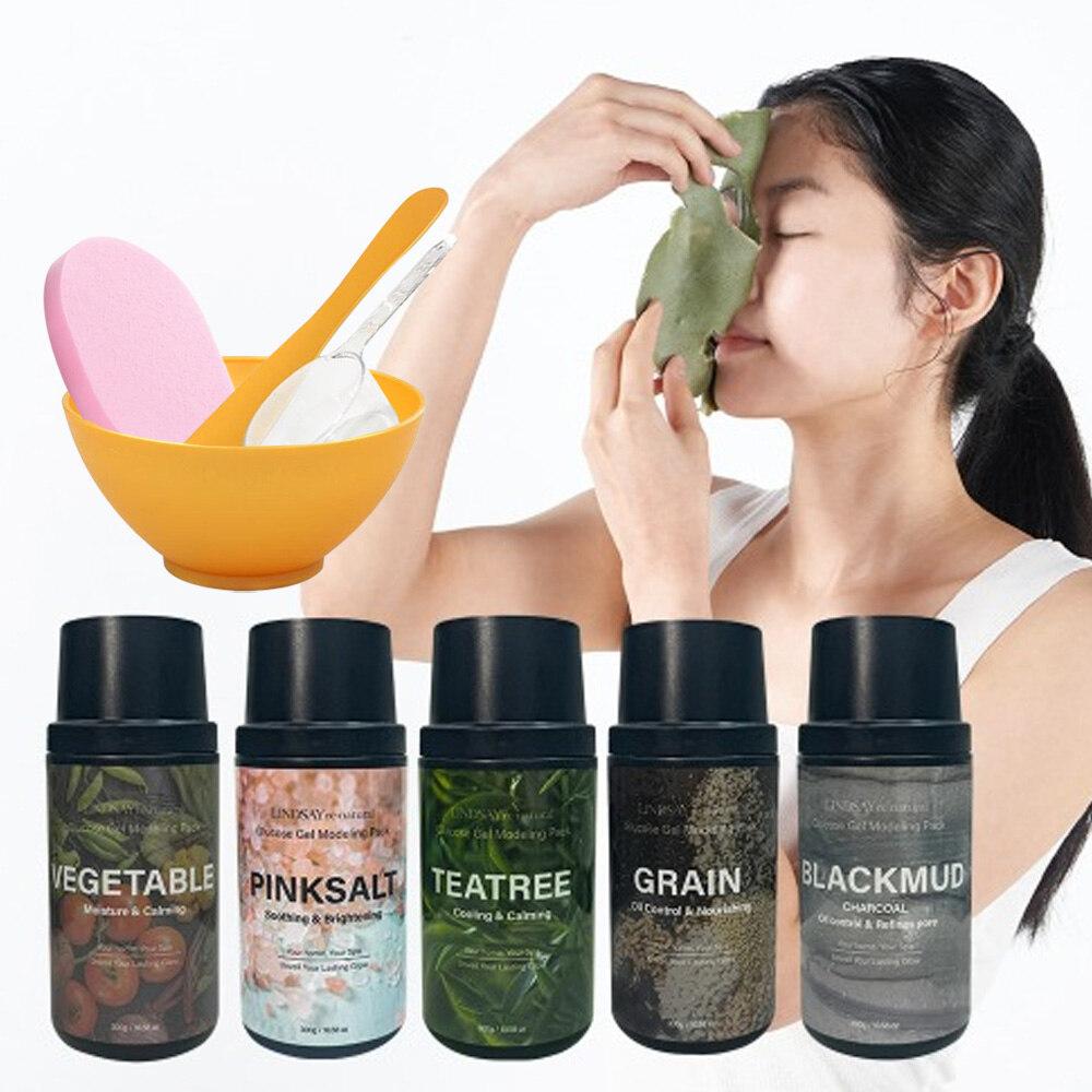 LINDSAY Renatural Tea Tree Modeling Pack 300g + 3 Pack Tools + 5 Pink Sponge Home Esthetics