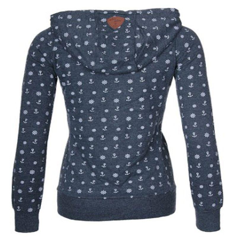 Luxuriöser und weicher Damen-Kapuzenpullover aus Fleece mit Seeanker-Print und Reißverschluss
