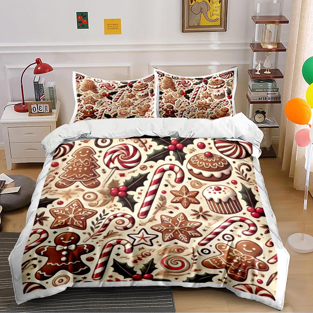Christmas Gingerbread Candy Bedding Set Bedding set (1 duvet cover, 2 pillowcases, duvet not included)