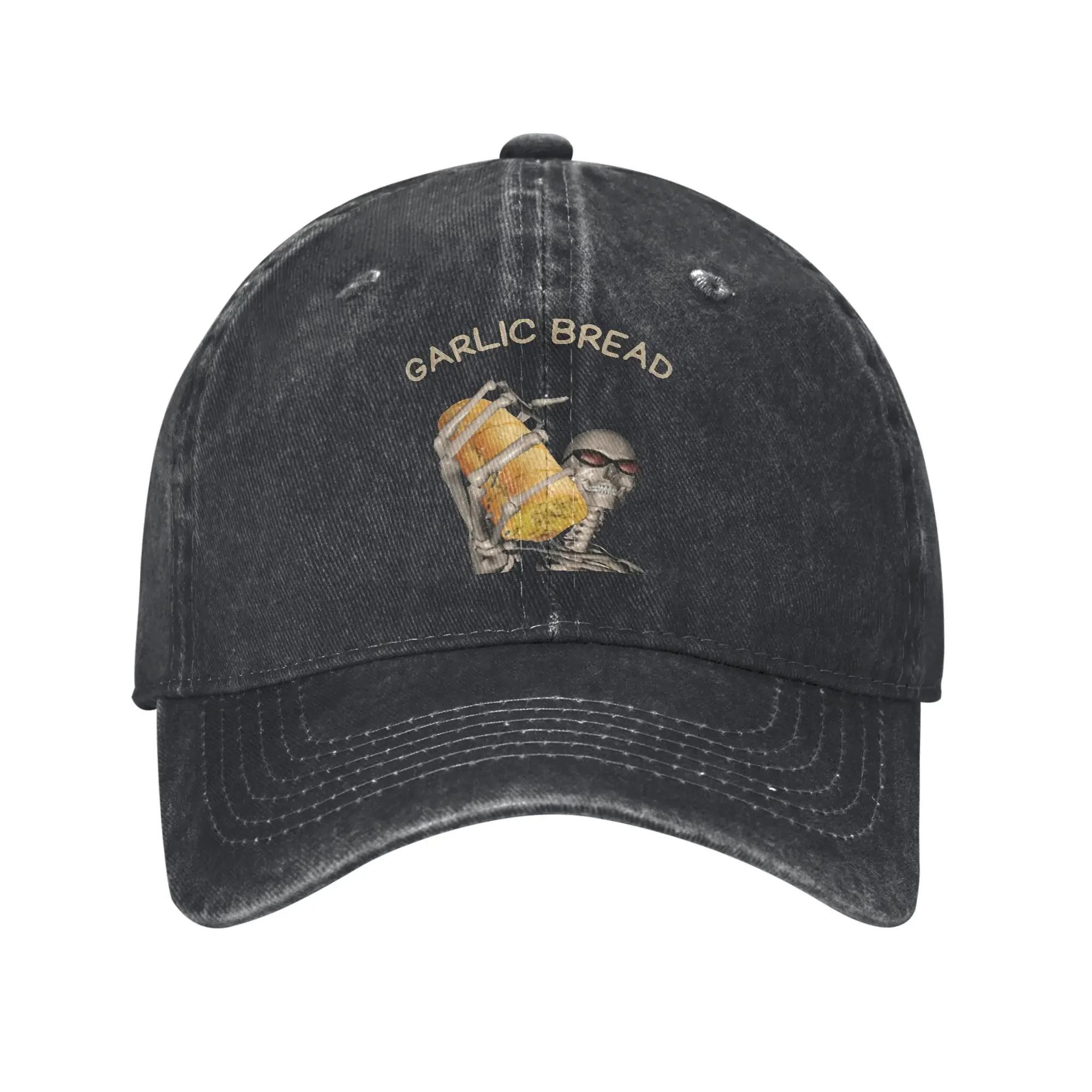 Skeleton Holding Garlic Bread Skeleton Meme Funny Baseball Cap Sun Rock Sunscreen Washed Trucker Hat UnisexTeens Baseball Caps One Size