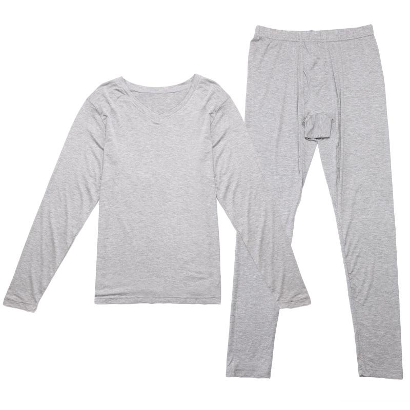 Men's V-Neck Thermal Underwear Set: Modal, Cotton, Wool - Slim Fit, Plus Size Top & Bottoms for Autumn