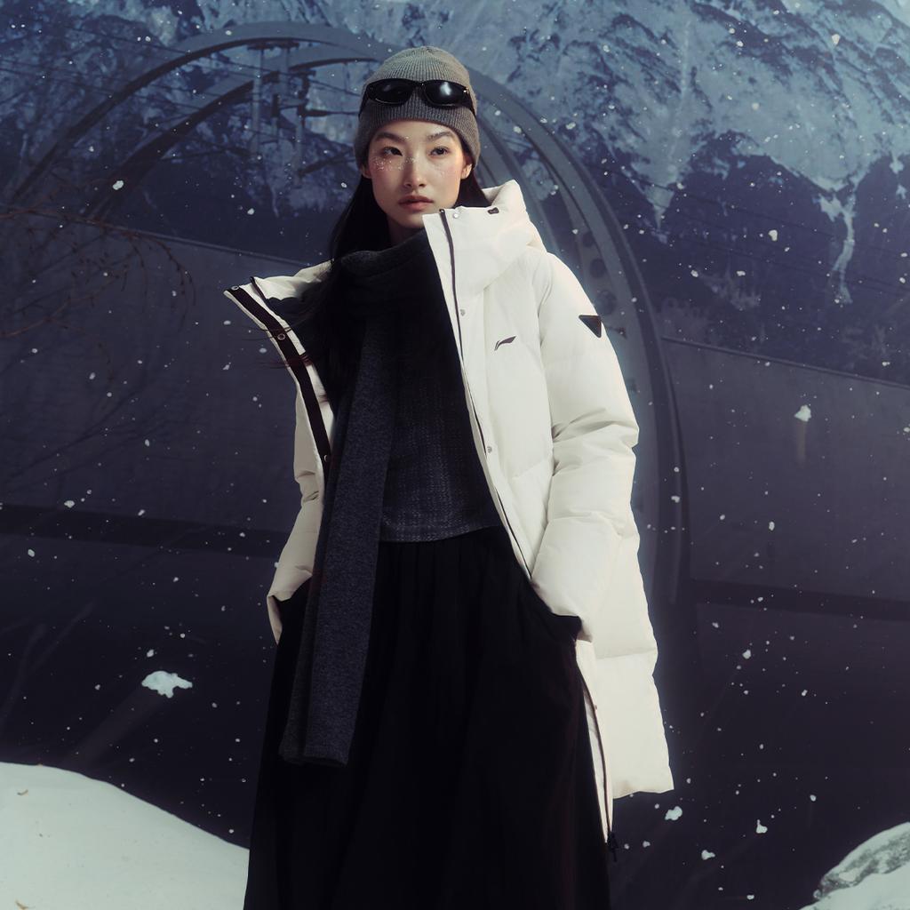 Li Ning Hot Pot Down Jacket Series Sports Fashion Versatile Casual Hooded Logo Letter Down Jacket Women outerwear AYMV406-1
