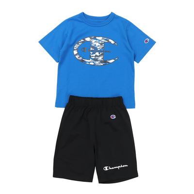 Kids Short Round Relax Graphic Logo Shorts Boys Blue 110 [Champion] T-shirt, Sleeve, Neck, Fit, Print, T-shirt & Set, Casual, CK-ZW02,