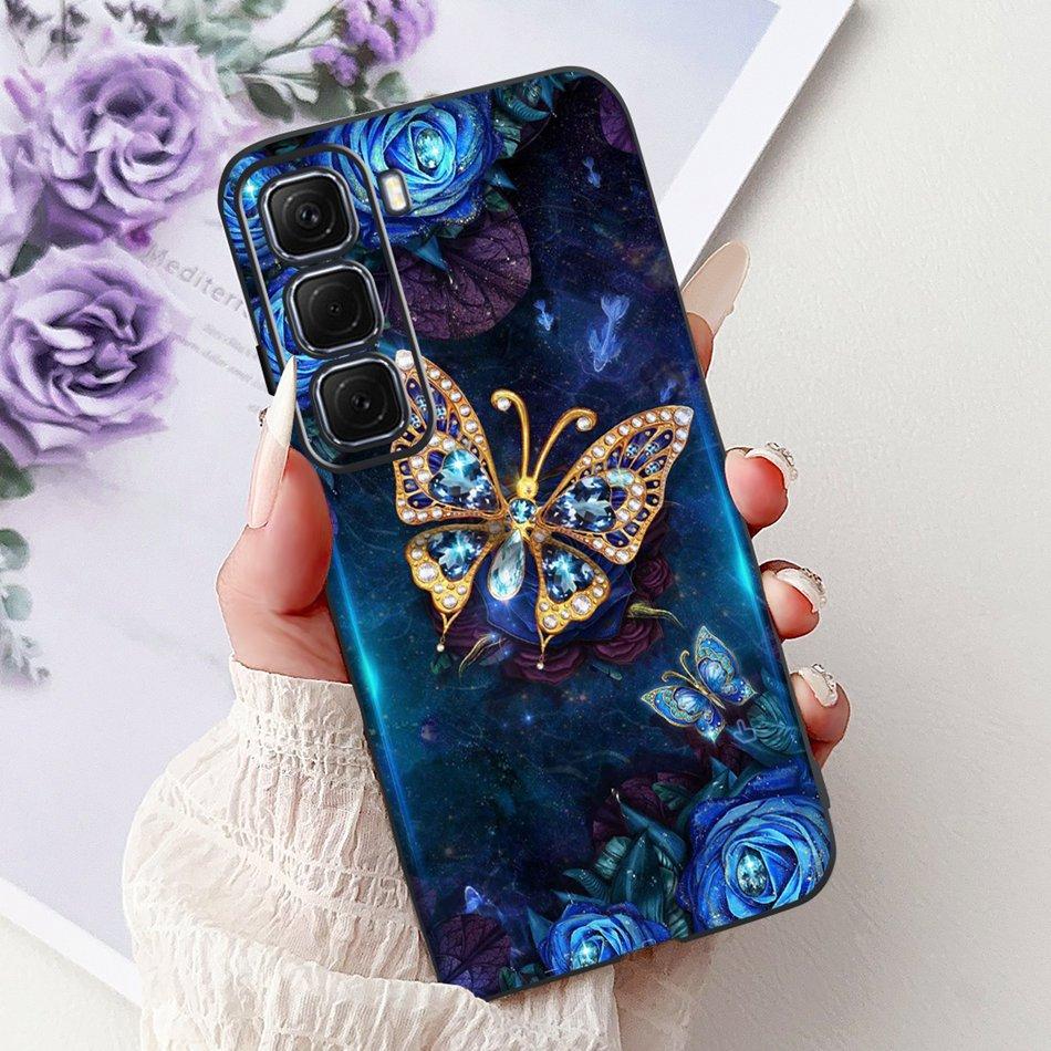 For Infinix Hot 50 4G Phone Case Hot 50 Pro+ 4G Hot50 Pro Elegant Floral Cat Pattern Black Silicone Soft TPU Cases