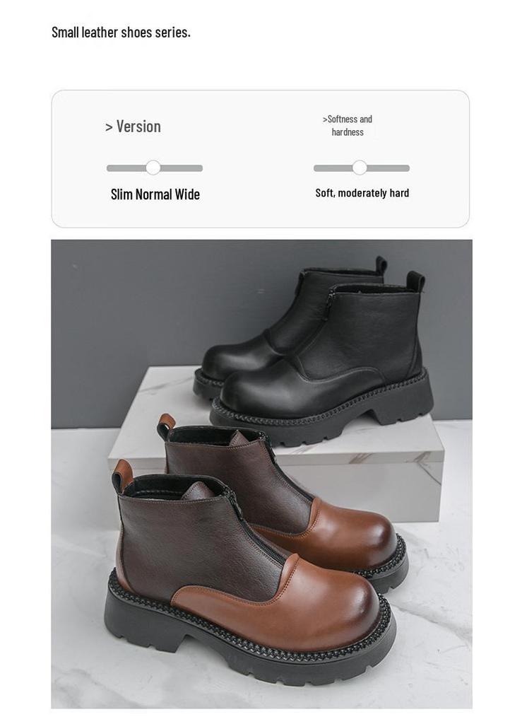 Men's Plus Size High-top Thick-soled Leather Boots, Pointed Toe with Zipper - Autumn/Winter 2025 Collection