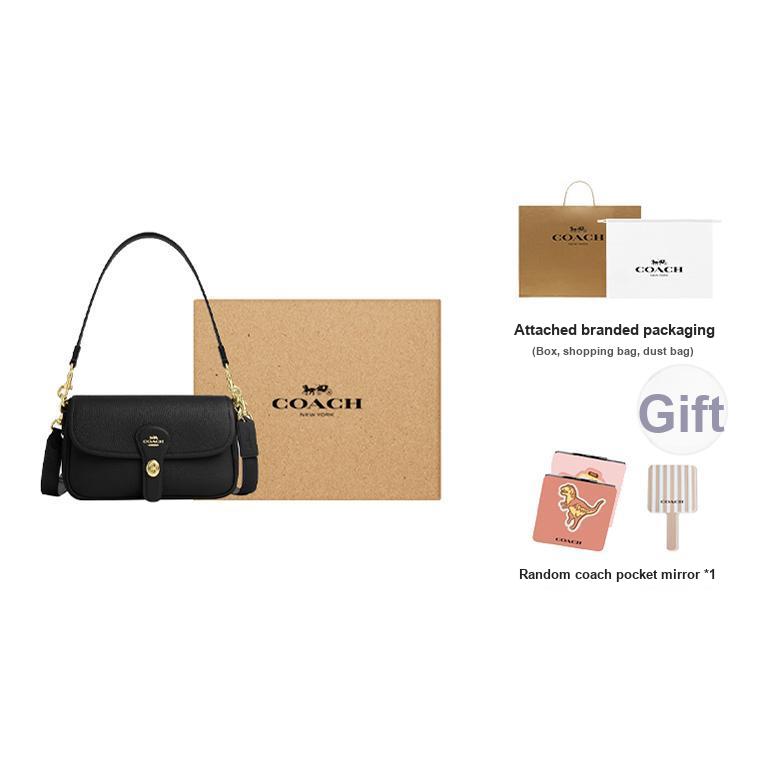 Coach 24 Classic Leather Shoulder Bag Medium Women Shoulder Bag Black CY683-IMBLK