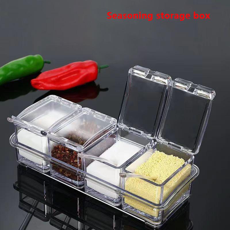 Clear Seasoning Box, Set Of 4 Seasoning Storage Container With Spoon Clear Seasoning Rack Spice Pots For Pepper Spice