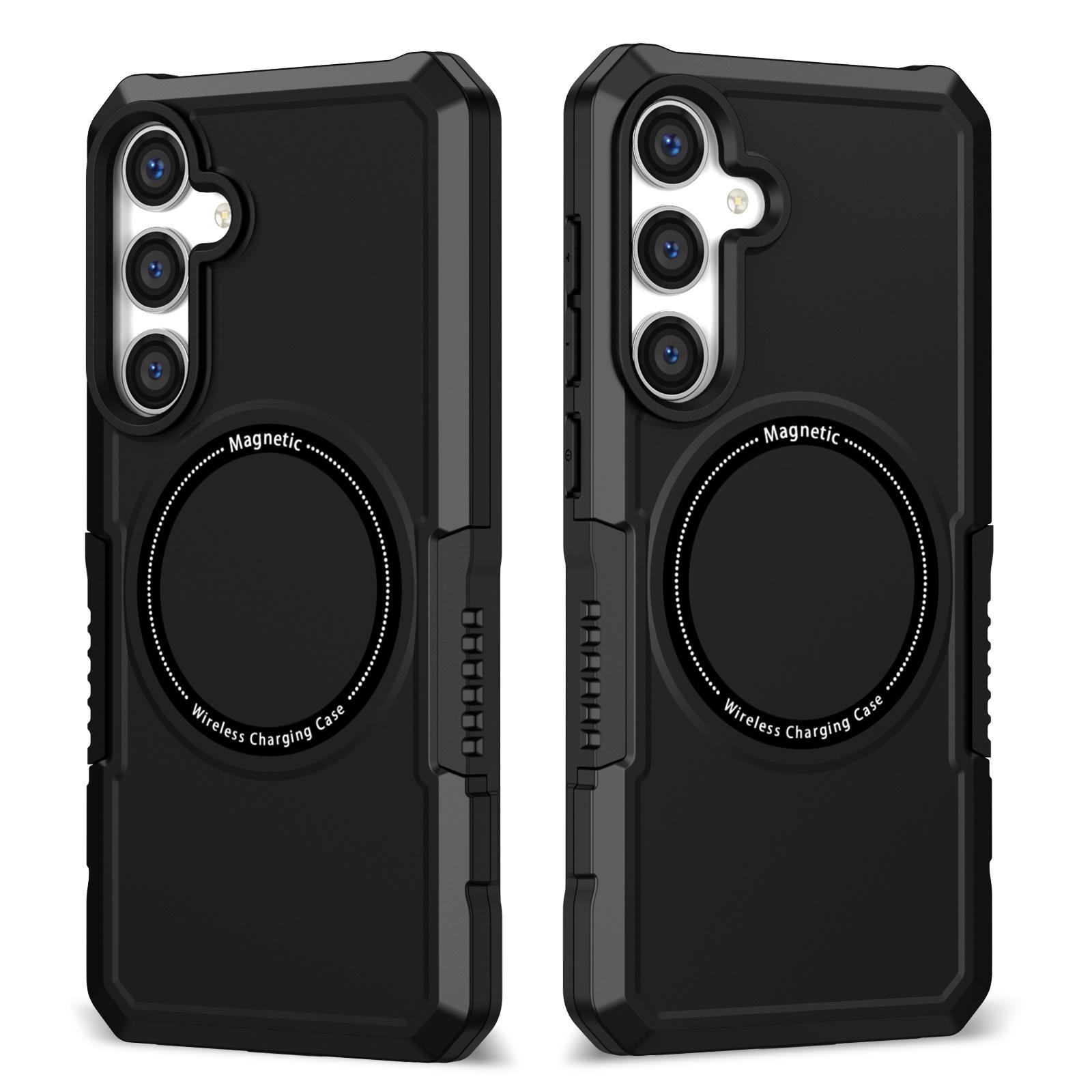 

For Samsung Galaxy S24+ Magnetic Case PC+TPU Scratch-Resistant Back Cover Black