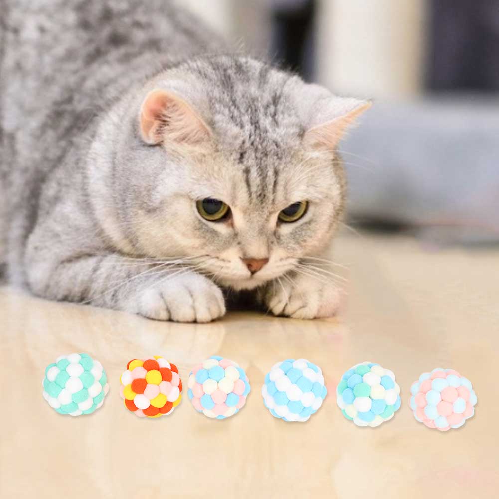 6Pcs Multi Colored Pet Cat Soft Plush Ball Sound Toy Interactive Training Cat Teaser Toy