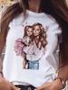 Cartoon Mother and Son Daughter Pattern Printed Women's T-Shirt Summer Casual Harajuku T-Shirt