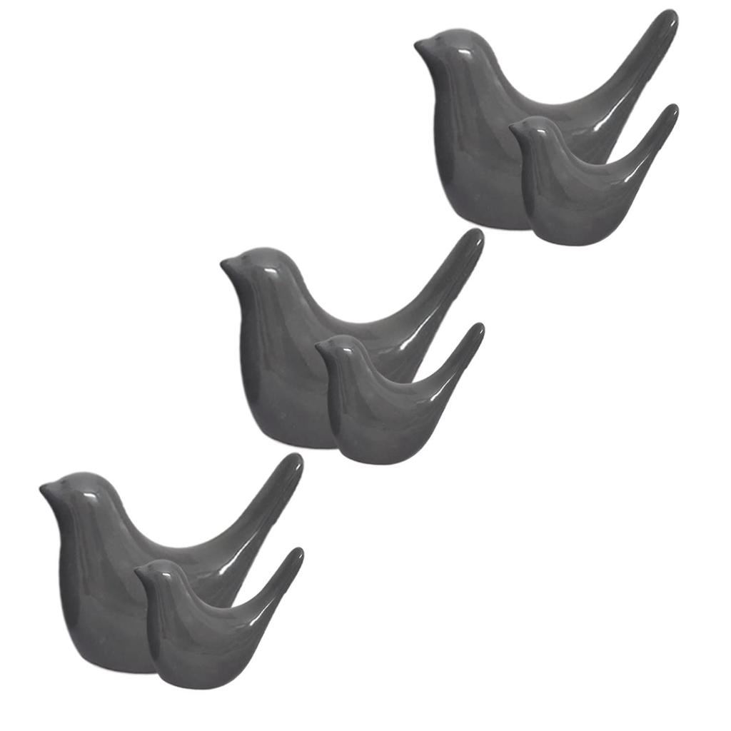 Creative Grey Birds Glossy Ceramic Birds Figurines Home Decorations Accessories Party (Pack of 6, Solid Grey)
