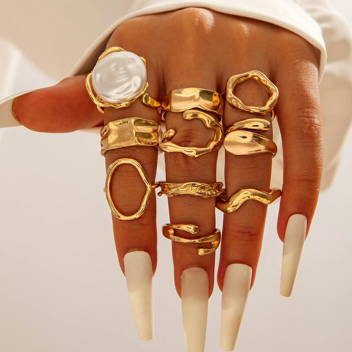 

Premium Glossy Water Drop Hug Pearl Ring Female, Baroque Open Joint Ring Set