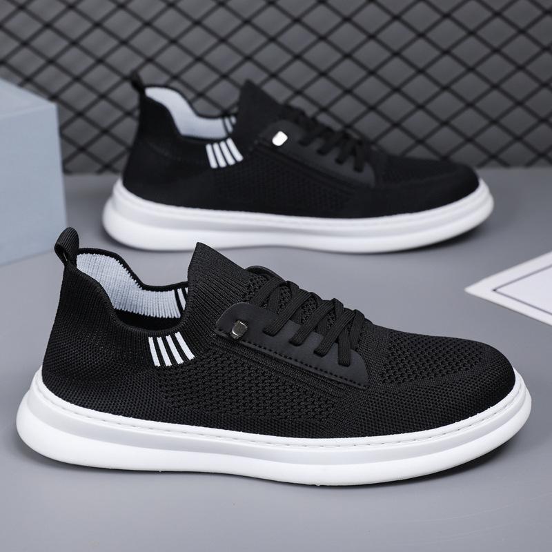 Set of men's shoes summer breathable thin fly-woven mesh shoes men's black versatile casual sports shoes