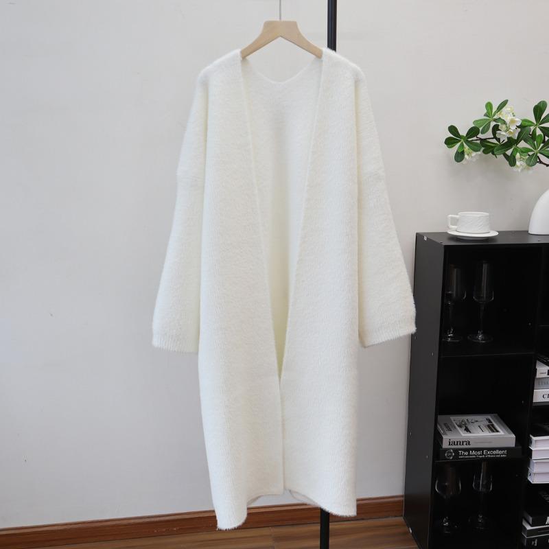 Imitation mink velvet knitted cardigan women's autumn and winter new loose long temperament solid color coat coat