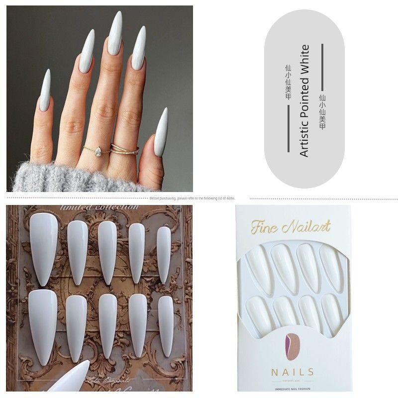 

Blackthorne Носить Броня Длинные Острые Наклейки для Ногтей Темный Стиль Мода Сексуальные Персонализированные Меньшинство Готовый Продукт Накладные Кончики Ногтей 67-Artistic Pointed White