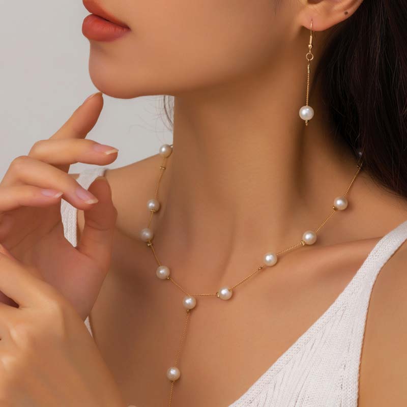 3Pcs/Set Korean Gold Color Pearl Choker Necklace Earring Set For Women Elegant Imitation Pearl Beads Clavicle Chain Zircon 2026
