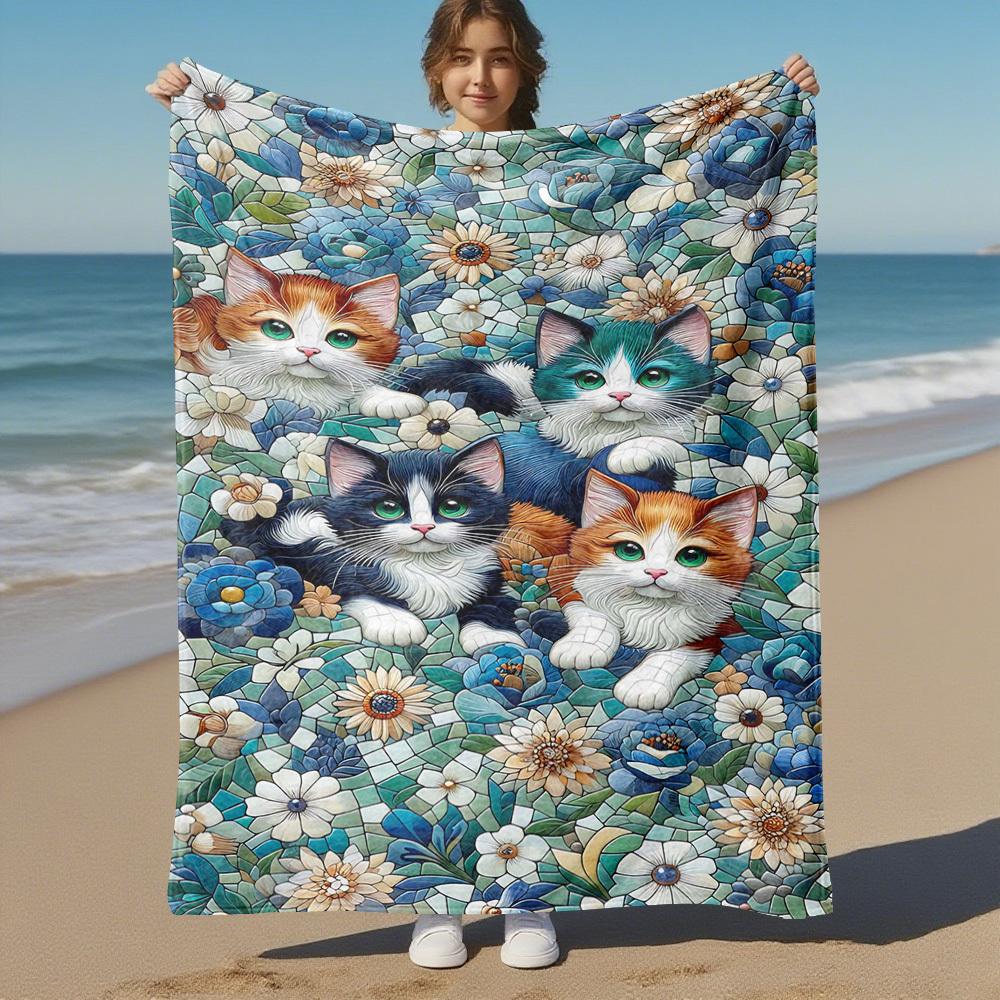 1PC Cats mosaicOutdoor Flannel Blanket - Soft Plush Decor for Picnics, Camping, Bedroom, Playroom, Office, or Lunch Break 1361A