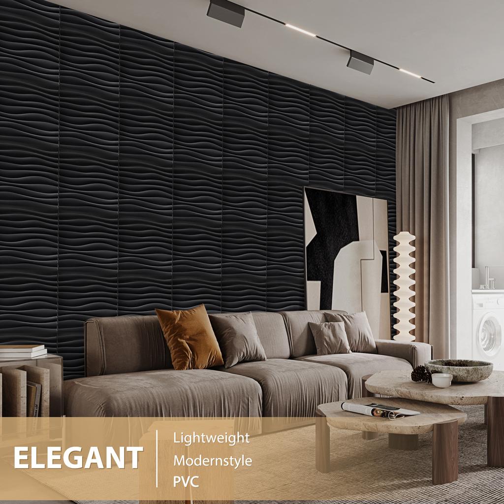 3D Wall Panels PVC Wave Design,11.8" X 11.8" Wall Panels Brick Wallpaper Waterproof for Interior Living Room Bedroom Decor