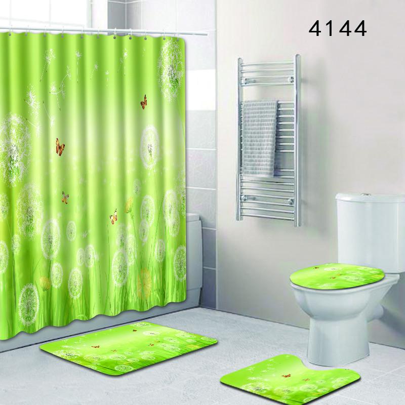 Dream Flower Bathroom Shower Curtain Floor Mat Toilet Cover Foot Mat Four-Piece Set