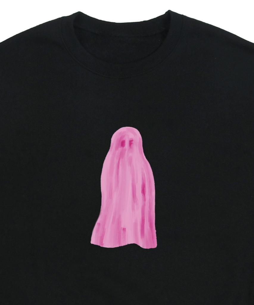 GRAVER [Unisex] Ghost Center Sweatshirt_Black/Pink Logo