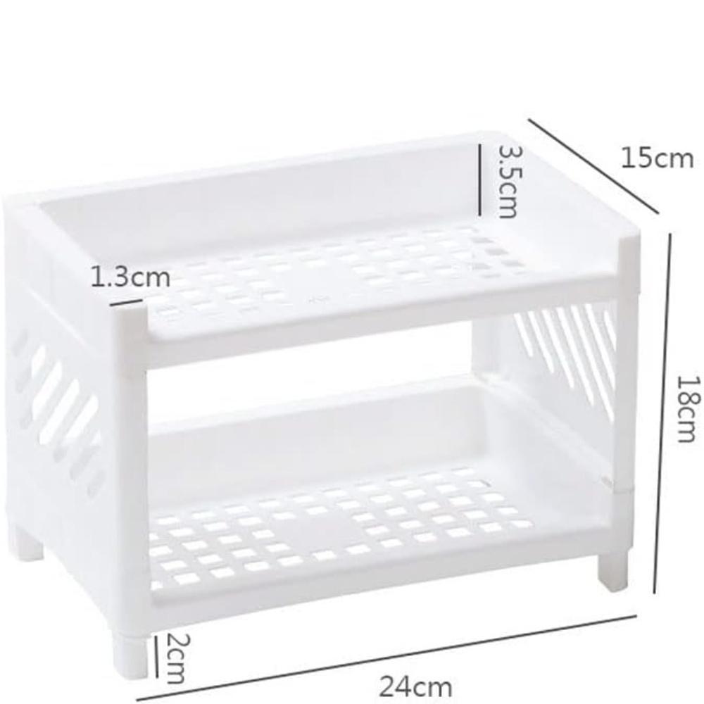 2-Tier Plastic Countertop Storage Rack, Multi-Purpose Pantry Storage Rack, Kitchen Spice Rack (White)