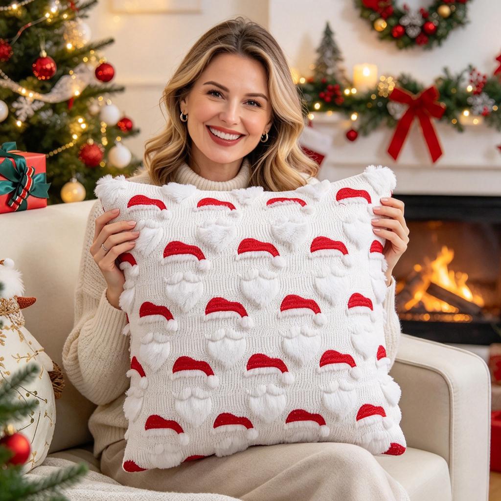Christmas Tree Heart and Embroidered Throw Cover for Sofa Couch Living Room Decor