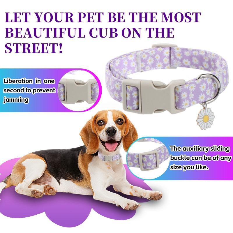 Nylon Flower Dog Collar Adjustable Spring Dog Necklace Collars with Flower for Small Medium Dogs Pug Chihuahua Pug Supplies