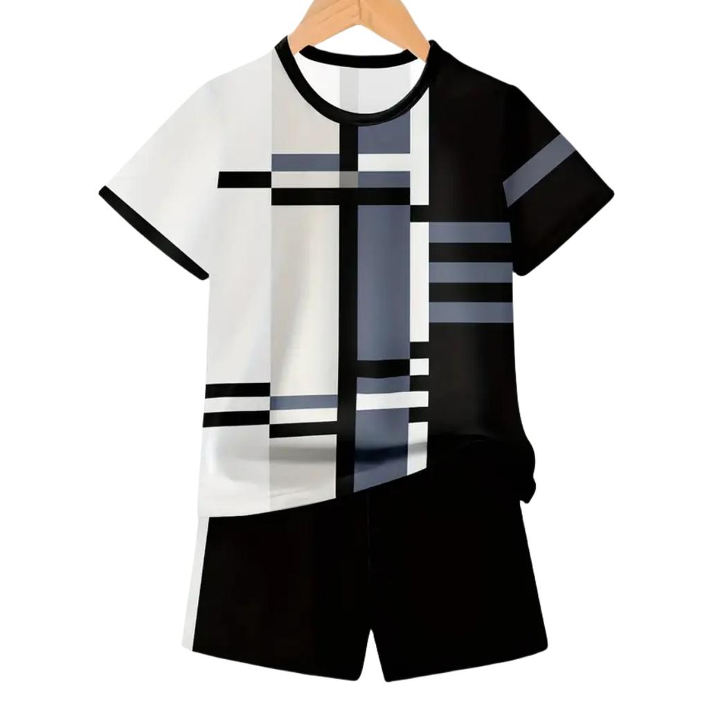 Summer Gradient Colored Letters Creative Fun Pattern Children's Fashion Comfortable Soft Breathable Short Sleeved Two-piece Set