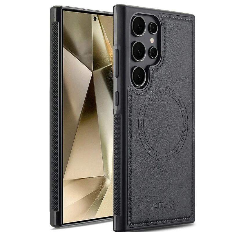 Magnetic Leather Phone Case for Samsung Galaxy S26 S25 Edge S24 Ultra S23 FE S22 Plus S21 S20 A17 A37 A57 Wireless MagSafe Cover