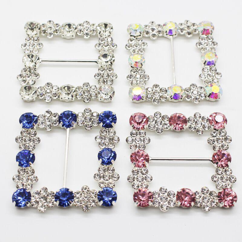 New 45X45MM 2Pcs Fashion Square Crystal Rhinestone Buckles Wedding Invitation Card Decoration DIY Hair Accessories