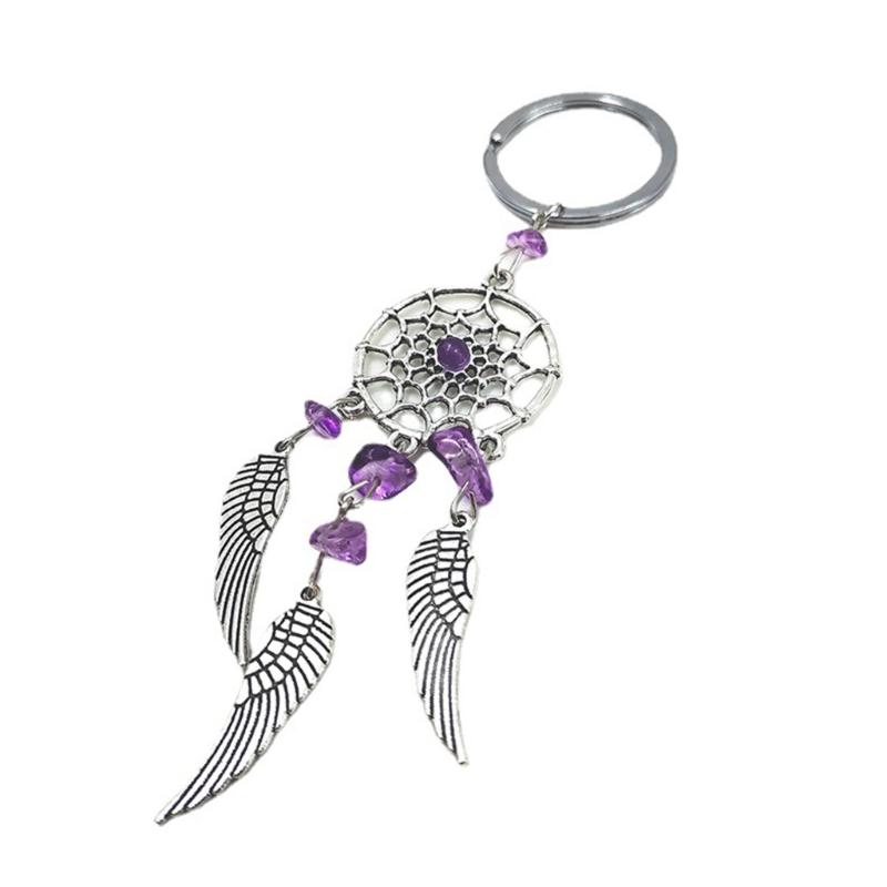 Bohemian Dreamcatcher Alloy Keychain Natural Stone Wing Tassel Keyring For Men Women Bag Pendant Party Gifts Accessories