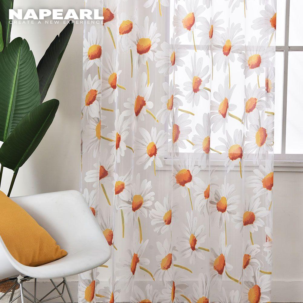 1PC NAPEARL Fashion Daisy Flower Sheer Curtain Tulle Window Screening for Living Room Bedroom Home Decor
