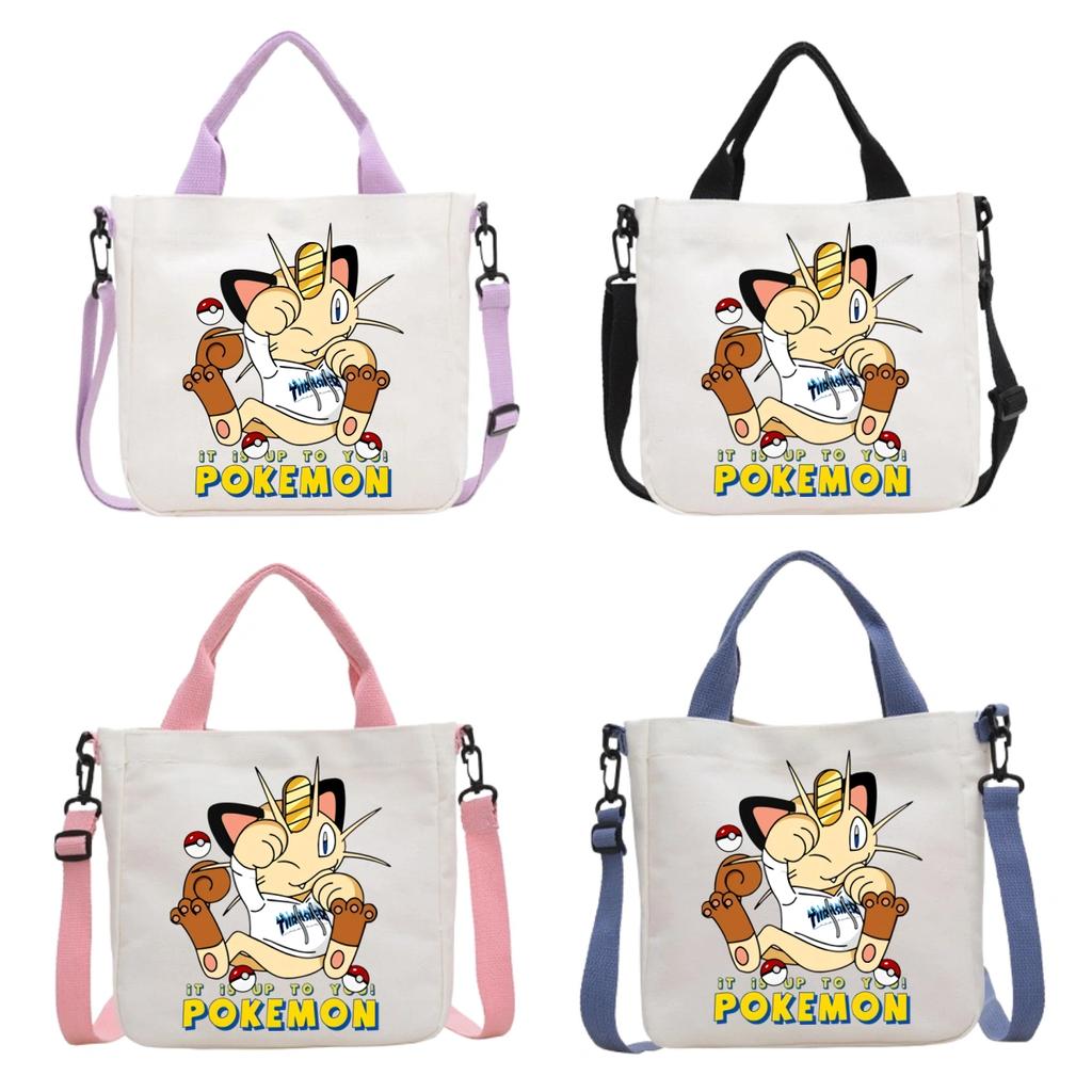 Pokemon Canvas Crossbody Bag Pikachu Cartoon Pattern Print Handbag Fashion Portable Large Capacity Travel Shopping Storage Kid Friendly Entertaining